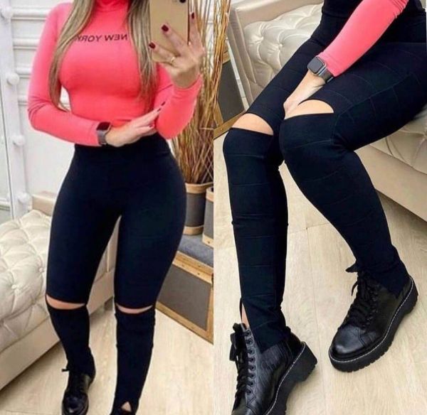 CALÇA LEGGING BANDAGEM COM FENDA NO JOELHO