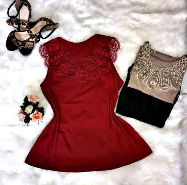 BLUSA REGATA VISCOLYCRA COM RENDA