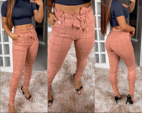 CALÇA LEGGING BENGALINE COM LAÇO XADREZ