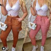 CALÇA LEGGING JOGGER BENGALINE BORDADA ARMY