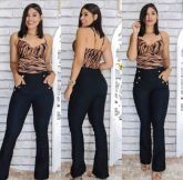 CALÇA FLARE SOCIAL BENGALINE COM BOTÃO