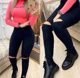 CALÇA LEGGING BANDAGEM COM FENDA NO JOELHO