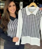 BLUSA MANGA LONGA SOBREPOSIÇÃO XADREZ