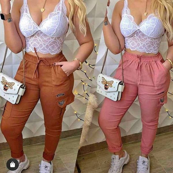 CALÇA LEGGING JOGGER BENGALINE BORDADA ARMY