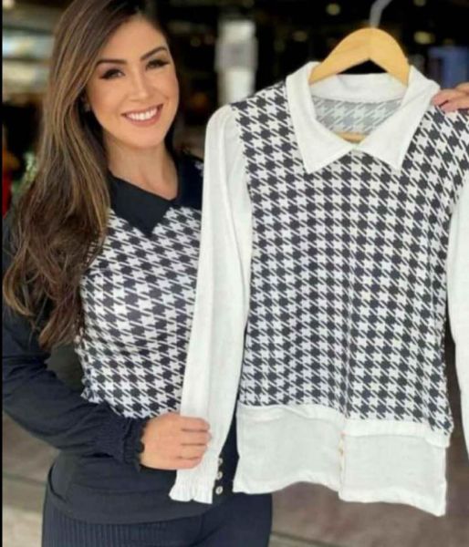 BLUSA MANGA LONGA SOBREPOSIÇÃO XADREZ