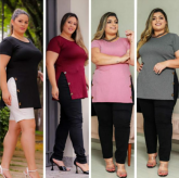 VEST LEGGING PLUS SIZE CANELADA COM BOTÃO
